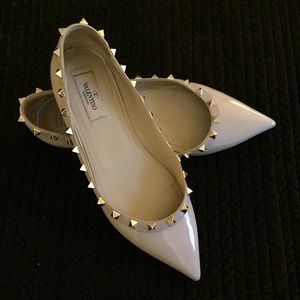 Valentino Rockstud Flats Nude Patent Leather